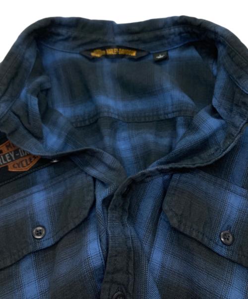 HARLEY-DAVIDSON（ハーレーダビッドソン）HARLEY-DAVIDSON (ハーレーダビッドソン) オンブレチェックシャツ ブラック×ブルー サイズ:Lの古着・服飾アイテム