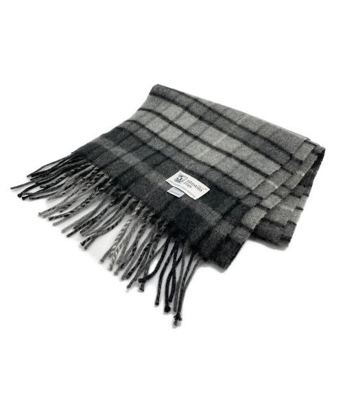 JOHNSTONS OF ELGIN（ジョンストンズ オブ エルガン）JOHNSTONS OF ELGIN (ジョンストンズ オブ エルガン) カシミヤチェックフリンジマフラー グレー×ブラックの古着・服飾アイテム