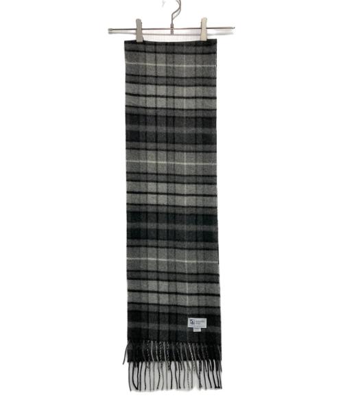 JOHNSTONS OF ELGIN（ジョンストンズ オブ エルガン）JOHNSTONS OF ELGIN (ジョンストンズ オブ エルガン) カシミヤチェックフリンジマフラー グレー×ブラックの古着・服飾アイテム