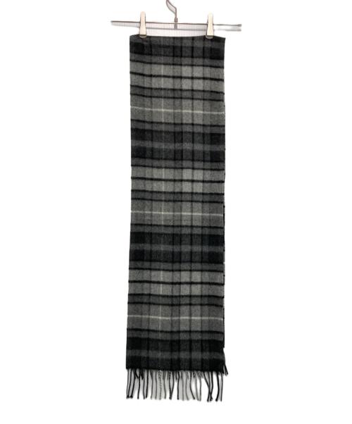 JOHNSTONS OF ELGIN（ジョンストンズ オブ エルガン）JOHNSTONS OF ELGIN (ジョンストンズ オブ エルガン) カシミヤチェックフリンジマフラー グレー×ブラックの古着・服飾アイテム