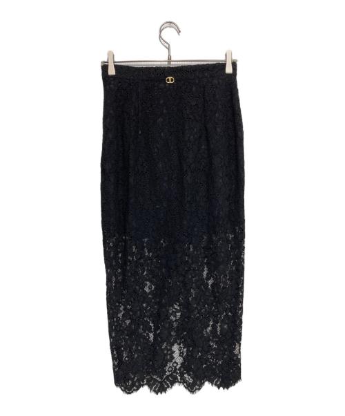 TWIN-SET（ツインセット）TWIN-SET (ツインセット) ミディ丈マクラメレーススカート（Midi macramé lace skirt） ブラック サイズ:40の古着・服飾アイテム