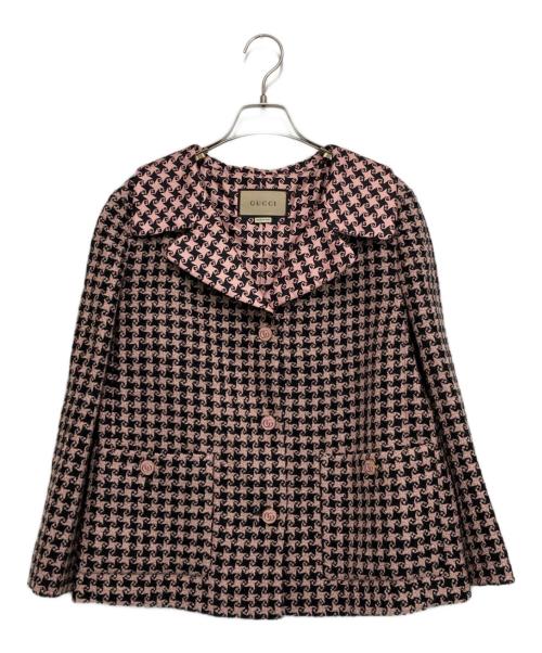 GUCCI（グッチ）GUCCI (グッチ) ハンドトゥースジャケット ピンク×ブラック サイズ:38の古着・服飾アイテム