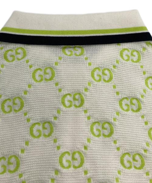 GUCCI（グッチ）GUCCI (グッチ) GG コットンニット ポロシャツ ホワイト×グリーン サイズ:XSの古着・服飾アイテム