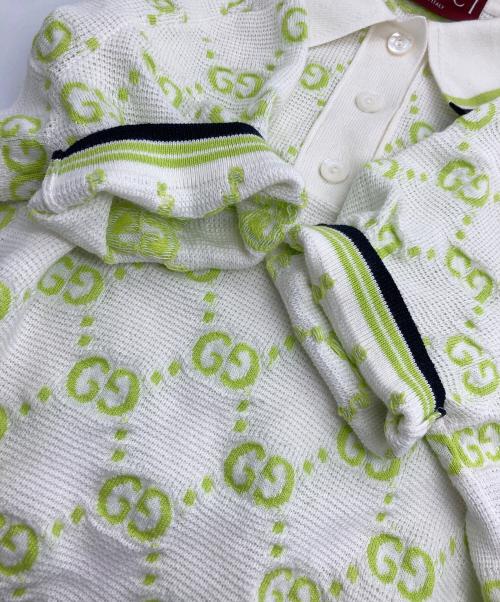 GUCCI（グッチ）GUCCI (グッチ) GG コットンニット ポロシャツ ホワイト×グリーン サイズ:XSの古着・服飾アイテム