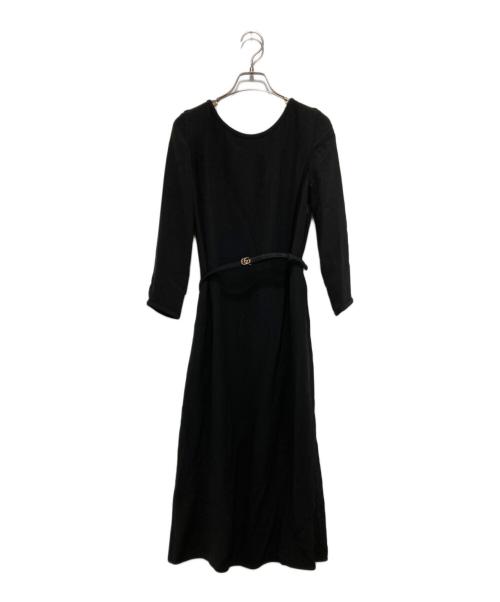 GUCCI（グッチ）GUCCI (グッチ) ベルト付シルクレーヨンドレス ブラック サイズ:38の古着・服飾アイテム