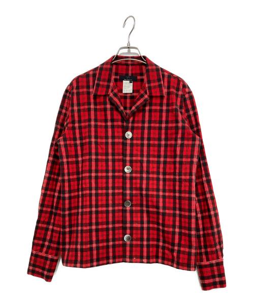 Y'S YOHJI YAMAMOTO（ワイズ ヨウジヤマモト）Y'S YOHJI YAMAMOTO (ワイズ ヨウジヤマモト) オープンカラーチェックシャツ レッド×ブラック サイズ:SIZE 3の古着・服飾アイテム
