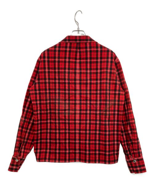 Y'S YOHJI YAMAMOTO（ワイズ ヨウジヤマモト）Y'S YOHJI YAMAMOTO (ワイズ ヨウジヤマモト) オープンカラーチェックシャツ レッド×ブラック サイズ:SIZE 3の古着・服飾アイテム