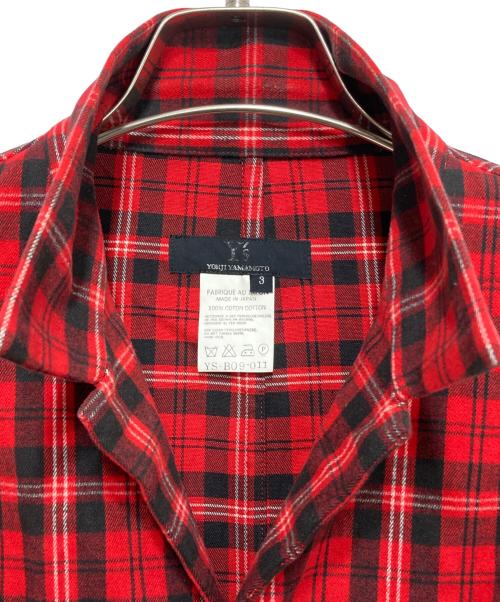 Y'S YOHJI YAMAMOTO（ワイズ ヨウジヤマモト）Y'S YOHJI YAMAMOTO (ワイズ ヨウジヤマモト) オープンカラーチェックシャツ レッド×ブラック サイズ:SIZE 3の古着・服飾アイテム