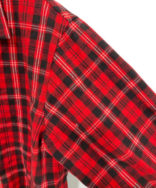 Y'S YOHJI YAMAMOTO（ワイズ ヨウジヤマモト）Y'S YOHJI YAMAMOTO (ワイズ ヨウジヤマモト) オープンカラーチェックシャツ レッド×ブラック サイズ:SIZE 3の古着・服飾アイテム