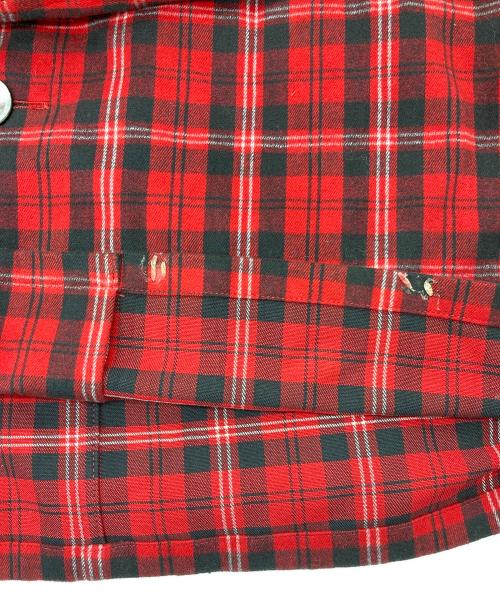 Y'S YOHJI YAMAMOTO（ワイズ ヨウジヤマモト）Y'S YOHJI YAMAMOTO (ワイズ ヨウジヤマモト) オープンカラーチェックシャツ レッド×ブラック サイズ:SIZE 3の古着・服飾アイテム