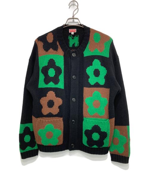 KENZO（ケンゾー）KENZO (ケンゾー) Boke Flower Chackerboard Cardigan グリーン×ブラック×ブラウン サイズ:Sの古着・服飾アイテム