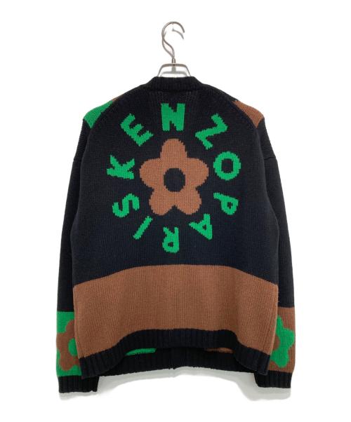 KENZO（ケンゾー）KENZO (ケンゾー) Boke Flower Chackerboard Cardigan グリーン×ブラック×ブラウン サイズ:Sの古着・服飾アイテム