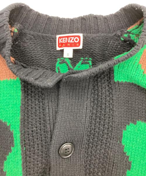 KENZO（ケンゾー）KENZO (ケンゾー) Boke Flower Chackerboard Cardigan グリーン×ブラック×ブラウン サイズ:Sの古着・服飾アイテム