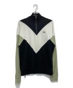 FRED PERRYフレッドペリー）の古着「ハーフジップスウェット」｜ブラック×グリーン