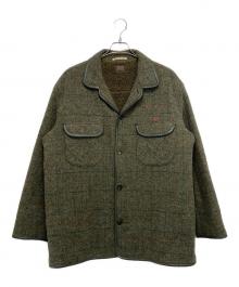 PAPAS×Harris Tweed（パパス×ハリスツイード）の古着「裏ボア パイピング ツイードコート」｜オリーブ