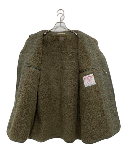 PAPAS（パパス）PAPAS (パパス) Harris Tweed (ハリスツイード) 裏ボア パイピング ツイードコート オリーブ サイズ:Lの古着・服飾アイテム