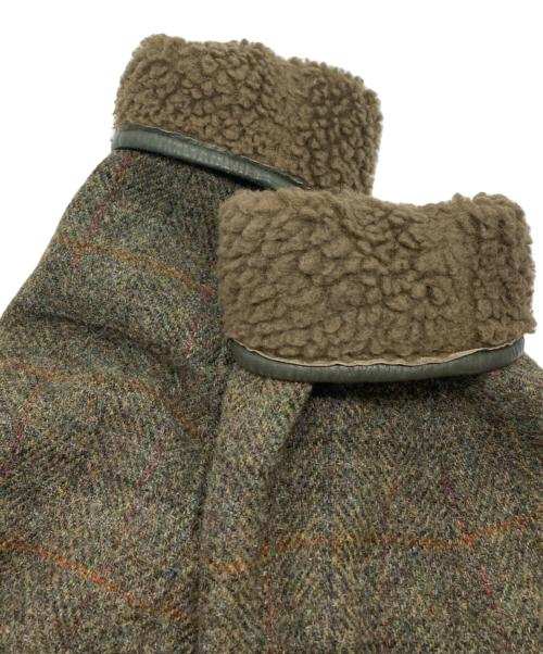 PAPAS（パパス）PAPAS (パパス) Harris Tweed (ハリスツイード) 裏ボア パイピング ツイードコート オリーブ サイズ:Lの古着・服飾アイテム