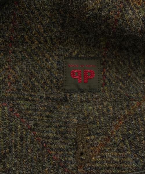 PAPAS（パパス）PAPAS (パパス) Harris Tweed (ハリスツイード) 裏ボア パイピング ツイードコート オリーブ サイズ:Lの古着・服飾アイテム