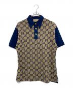 GUCCIグッチ）の古着「GG総柄 半袖ポロシャツ」｜ベージュ×ネイビー