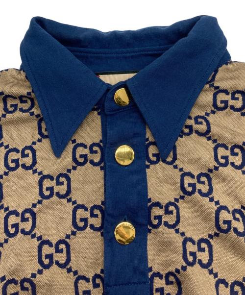 GUCCI（グッチ）GUCCI (グッチ) GG総柄 半袖ポロシャツ ベージュ×ネイビー サイズ:Lの古着・服飾アイテム