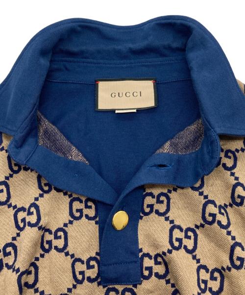 GUCCI（グッチ）GUCCI (グッチ) GG総柄 半袖ポロシャツ ベージュ×ネイビー サイズ:Lの古着・服飾アイテム