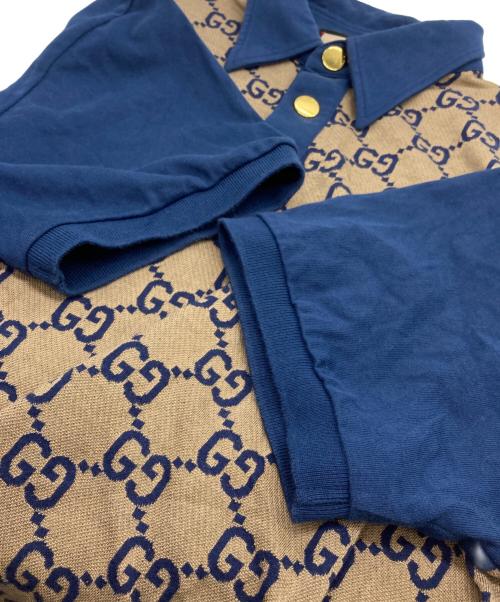 GUCCI（グッチ）GUCCI (グッチ) GG総柄 半袖ポロシャツ ベージュ×ネイビー サイズ:Lの古着・服飾アイテム