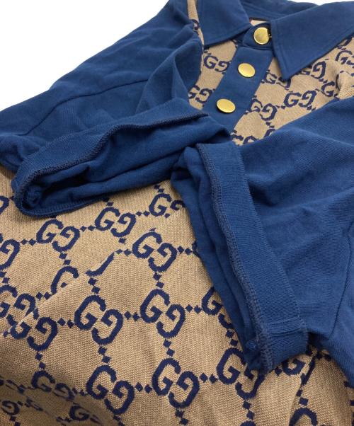 GUCCI（グッチ）GUCCI (グッチ) GG総柄 半袖ポロシャツ ベージュ×ネイビー サイズ:Lの古着・服飾アイテム