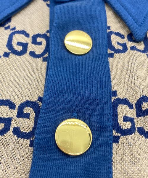 GUCCI（グッチ）GUCCI (グッチ) GG総柄 半袖ポロシャツ ベージュ×ネイビー サイズ:Lの古着・服飾アイテム