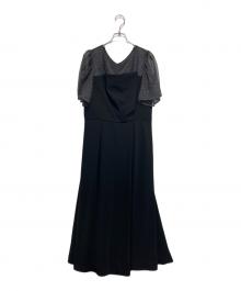 AIMER（エメ）の古着「ラメチュール×マットサテンフレアドレス」｜ブラック