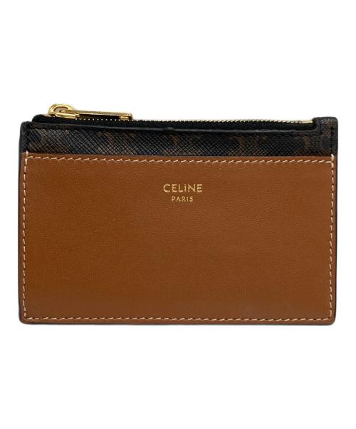 CELINE（セリーヌ）CELINE (セリーヌ) ジップ付きカードホルダー / トリオンフキャンバス＆ラムスキン ブラウン×ブラックの古着・服飾アイテム
