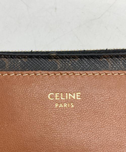 CELINE（セリーヌ）CELINE (セリーヌ) ジップ付きカードホルダー / トリオンフキャンバス＆ラムスキン ブラウン×ブラックの古着・服飾アイテム