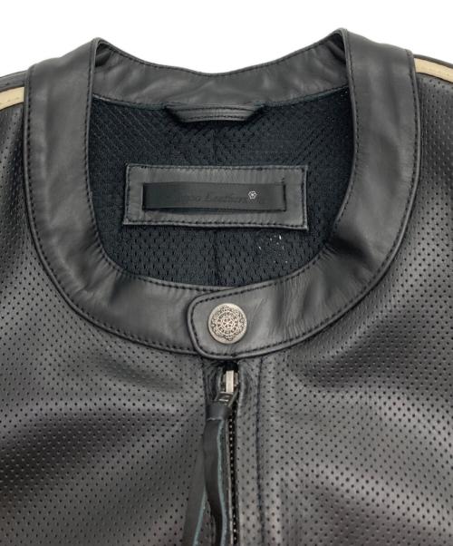 Liugoo Leathers（リューグーレザーズ）LIUGOO LEATHERS (リューグーレザーズ) カウレザー パンチング サイドライン ライダースジャケット ブラック サイズ:LLの古着・服飾アイテム
