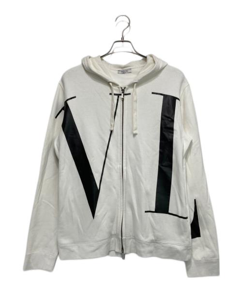 VALENTINO（ヴァレンティノ）VALENTINO (ヴァレンティノ) ロゴプリント ジップアップパーカー ホワイト サイズ:Mの古着・服飾アイテム