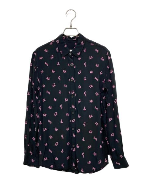 maison kitsune（メゾンキツネ）MAISON KITSUNE (メゾンキツネ) classic fluid shirt in printed crepe ピンク×ブラック サイズ:34の古着・服飾アイテム