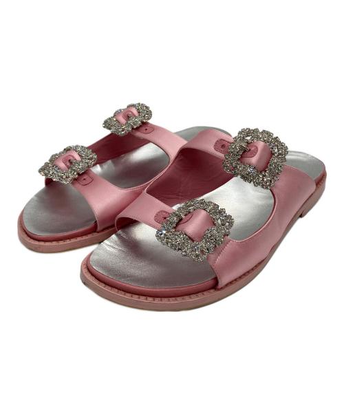 Manolo Blahnik（マノロ ブラニク）Manolo Blahnik (マノロ ブラニク) ストラスハンギシ スライドサンダル ピンク サイズ:36の古着・服飾アイテム