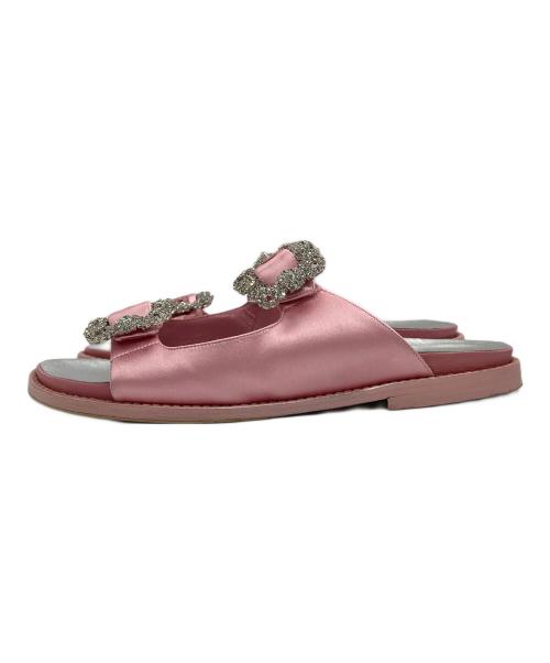 Manolo Blahnik（マノロ ブラニク）Manolo Blahnik (マノロ ブラニク) ストラスハンギシ スライドサンダル ピンク サイズ:36の古着・服飾アイテム