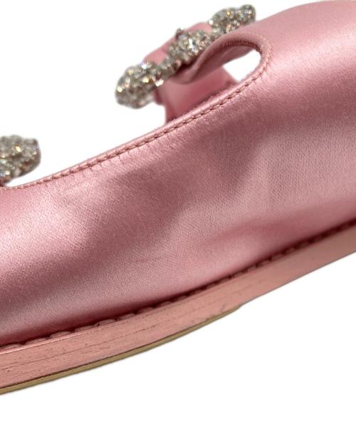 Manolo Blahnik（マノロ ブラニク）Manolo Blahnik (マノロ ブラニク) ストラスハンギシ スライドサンダル ピンク サイズ:36の古着・服飾アイテム