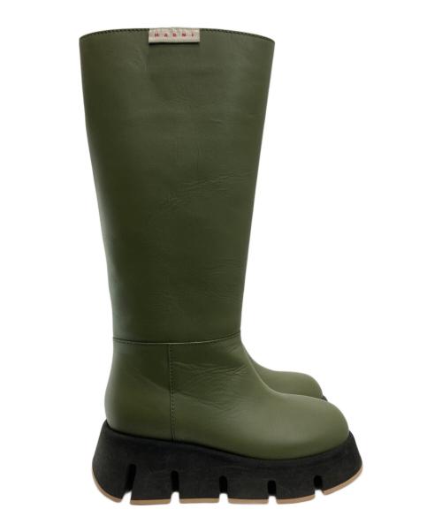 MARNI（マルニ）MARNI (マルニ) Leather Boots Resort オリーブ×ブラック サイズ:35の古着・服飾アイテム