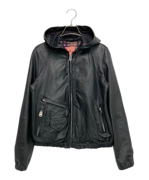 PAUL SMITH（ポールスミス）PAUL SMITH (ポールスミス) シープスキンフーデットレザージャケット ブラック サイズ:40の古着・服飾アイテム
