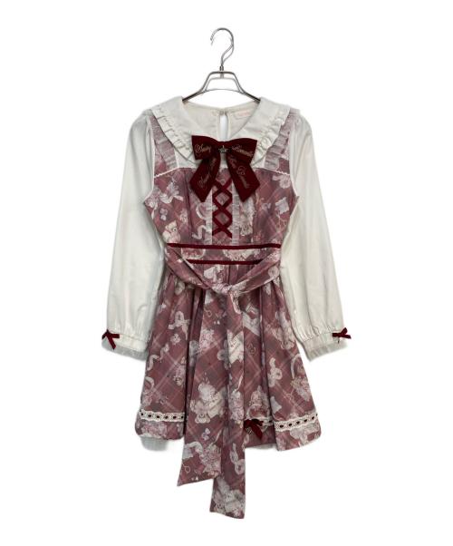 LIZ LISA（リズリサ）LIZ LISA (リズリサ) SewingBear柄ワンピース ピンク×ホワイト×レッドの古着・服飾アイテム
