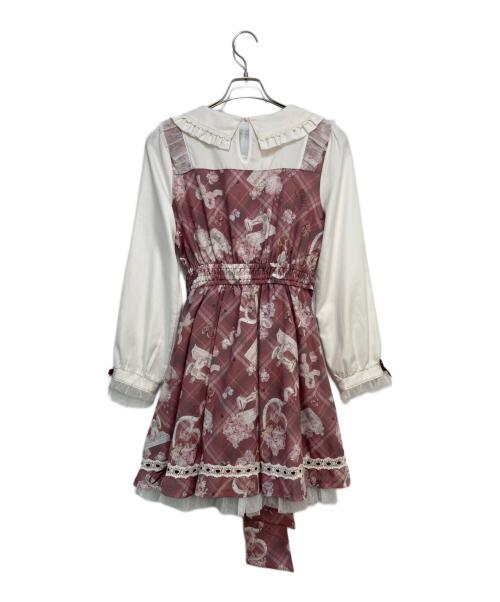 LIZ LISA（リズリサ）LIZ LISA (リズリサ) SewingBear柄ワンピース ピンク×ホワイト×レッドの古着・服飾アイテム
