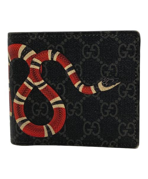 GUCCI（グッチ）GUCCI (グッチ) GGスプリーム スネーク 2つ折り財布 ブラックの古着・服飾アイテム