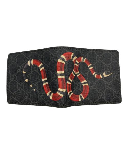 GUCCI（グッチ）GUCCI (グッチ) GGスプリーム スネーク 2つ折り財布 ブラックの古着・服飾アイテム