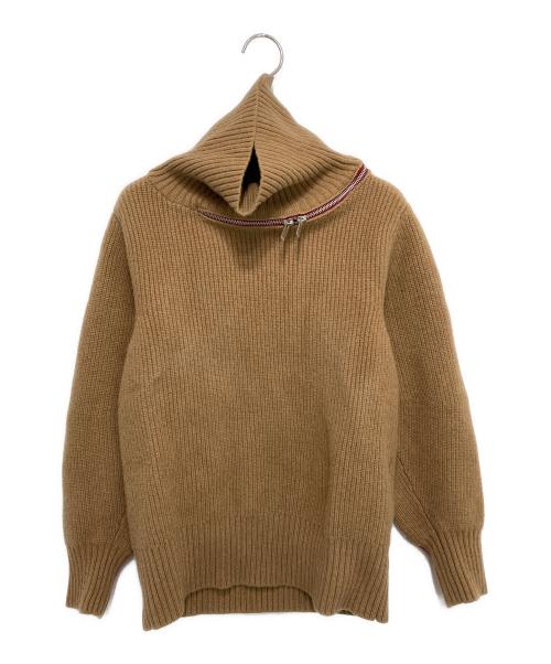 sacai（サカイ）sacai (サカイ) ウールハイネック ジップニット ブラウン×レッド サイズ:１の古着・服飾アイテム