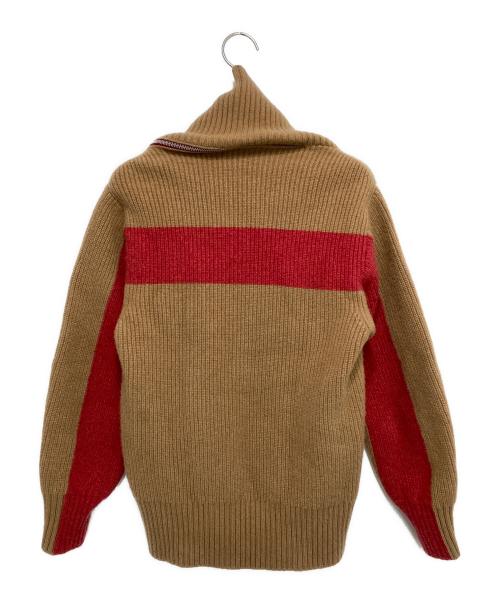 sacai（サカイ）sacai (サカイ) ウールハイネック ジップニット ブラウン×レッド サイズ:１の古着・服飾アイテム