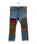 LEVI'S×JUNYA WATANABE MAN×PENDLETONリーバイス×ジュンヤワタナベマン×ペンドルトン）の古着「22AW 多素材MIX パッチワーク デニムパンツ」｜インディゴ