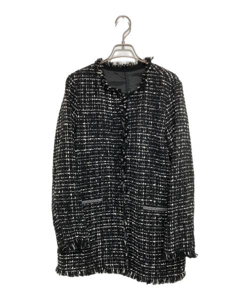 icB（アイシービー）icB (アイシービー) ノーカラーツイードジャケット ブラック サイズ:4の古着・服飾アイテム