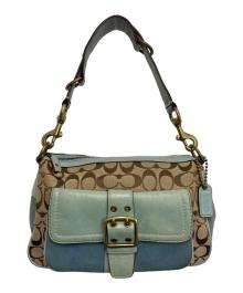 COACH（コーチ）の古着「ワンショルダーシグネチャーバッグ」｜ベージュ×グリーン