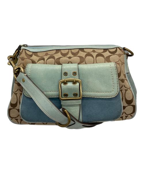 COACH（コーチ）COACH (コーチ) ワンショルダーシグネチャーバッグ ベージュ×グリーンの古着・服飾アイテム