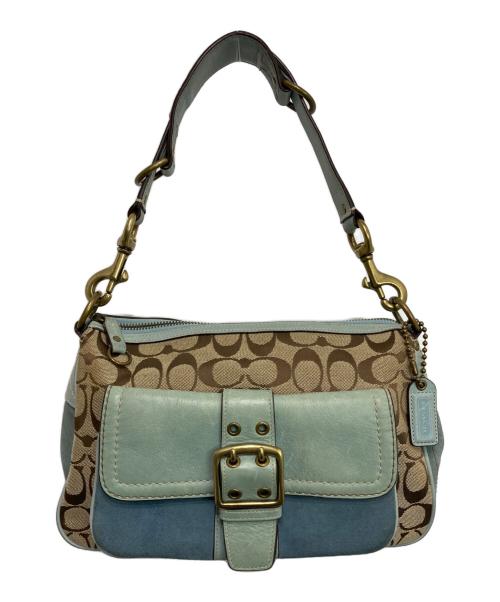 COACH（コーチ）COACH (コーチ) ワンショルダーシグネチャーバッグ ベージュ×グリーンの古着・服飾アイテム